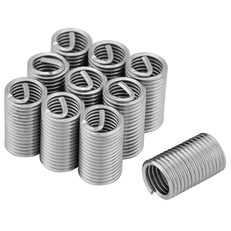 M8 x 1.25 x 3D Threaded Inserts, 10 Pieces Stainless Steel Helicoil Wire Thread Screw Inserts Repair Tool Set, for Automotive, Steam Turbines, Metal Plastic Processing Industry
