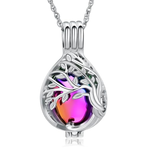 shajwo Tree of Life Teardrop Urn Necklace Rainbow