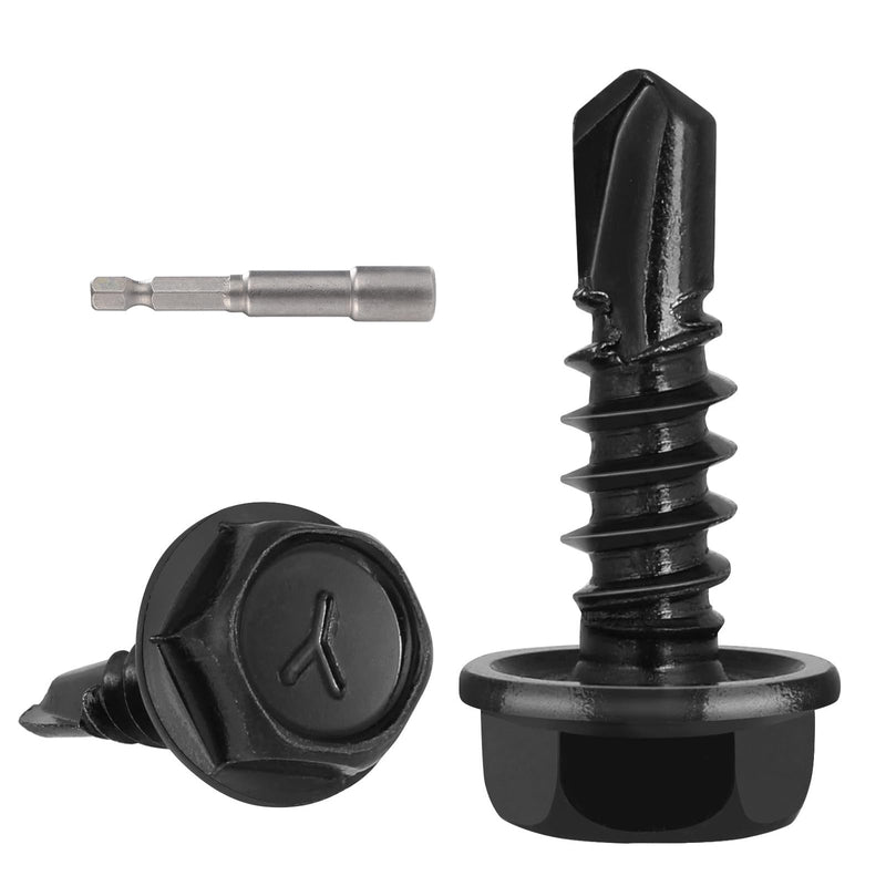 [Australia - AusPower] - 180Pcs #8 x 3/4" Self Drilling Screws for Metal,410 Stainless Steel Black Zinc Plated,Self Tapping Sheet Metal TEK Screws,Hex Washer Head #8 x 3/4 inch Black Hex Washer Head 