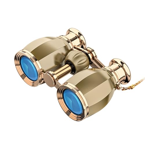 ESSLNB Opera Glasses Binoculars for Women Adults 4X30mm Theater Glasses Compact Binoculars for Theater and Concerts Antique with Case Removable Chain (Gold) Gold