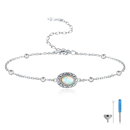 MANBU Sterling Silver Cremation Bracelet for Ashes opal urn bracelet
