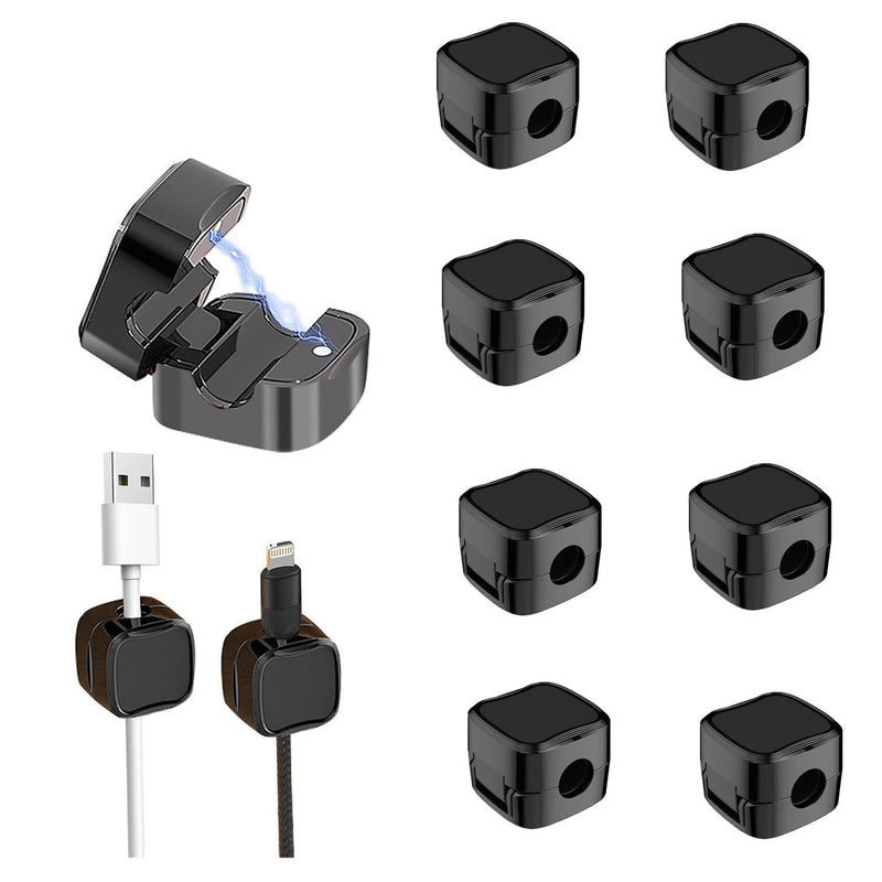 8 Pack Magnetic Cable Clips [Cable Smooth Adjustable] Cord Holder, Under Desk Cable Management, SHKI Adhesive Wire Holder Keeper Organizer for Home Office Desk Phone Car Wall Desktop Nightstand(Black)