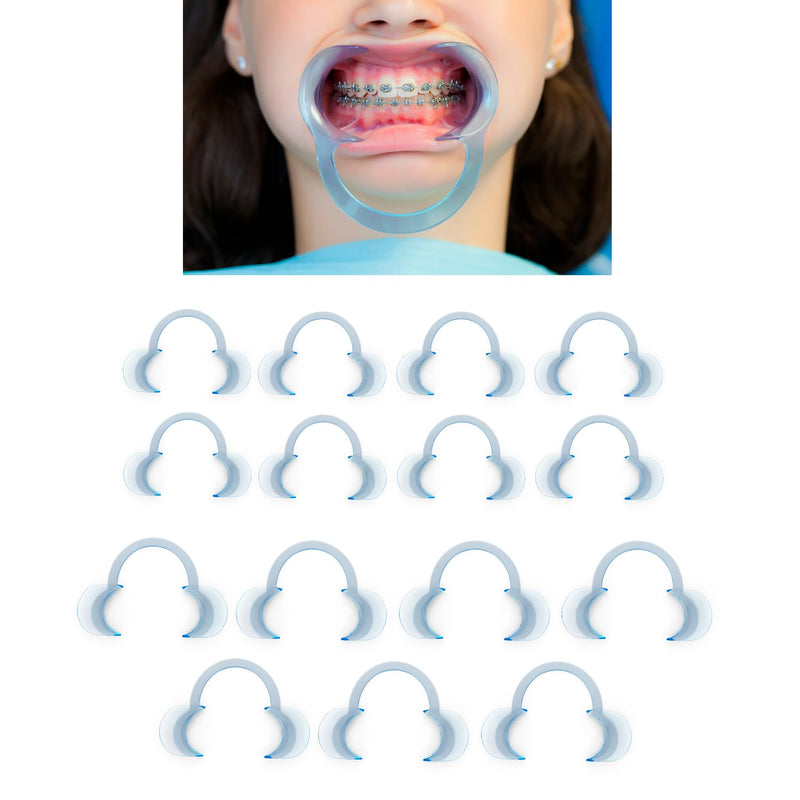 [Australia - AusPower] - Dental Cheek and Lip Retractor C Shape Mouth Opener Size S, (8) PCS M (7) PCS Pack of 15 Clear Blue- for Dentist, Teeth Whitening, Party, Mouthguard Challenge Game 