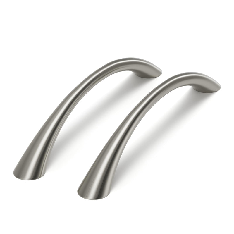 Goldenwarm Curved Cabinet Handles Solid Zinc Alloy Hardware for Dresser Brushed Nickel Drawer Pulls 5 Inch Hole Center, 10 Pack Brushed Satin Nickel