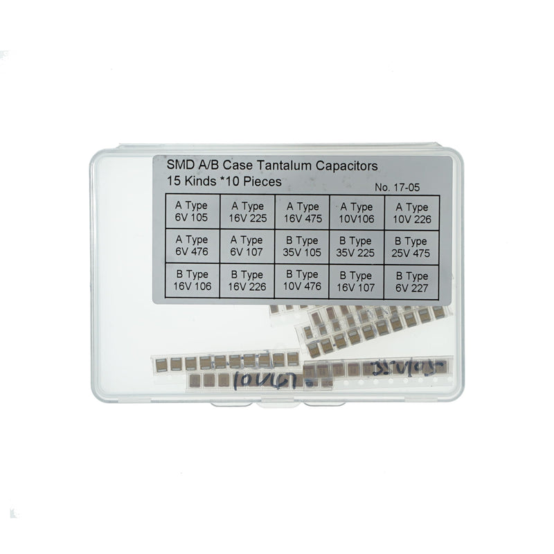 15 Values x 10 Pieces, Total 150 Pieces,SMD A B Case Tantalum Capacitors Assorted Kit 1uf-220uf