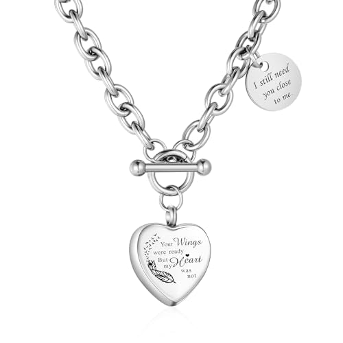 XIUDA Heart Cremation Urn Necklaces for Ashes Locket Cremation Jewelry for Human Ashes Stainless Steel Memorial Keepsake Pendant for Women Silver