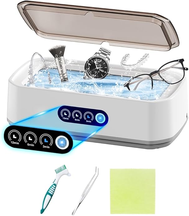 [Australia - AusPower] - Ultrasonic Jewelry Cleaner, 40W 22oz (640ml) 48KHz Portable Professional Ultrasonic Cleaner for Eyeglass, Watches, Dentures, Ring, Blade Razor Classic?White? 