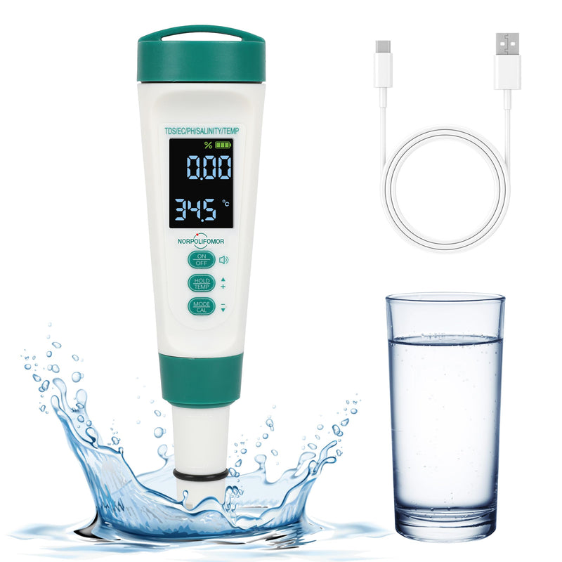 [Australia - AusPower] - Pool Salt Tester,pH Meter with Audio, TDS/PPM Tester for Swimming Pool, Hot Tub Spas,Aquariums & Hydroponics,Battery Power WQT-001 