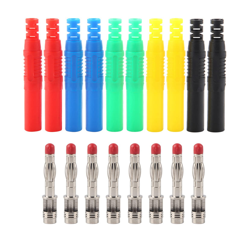 [Australia - AusPower] - P3013 10pcs Insulated Safety Shrouded, 5colors Retractable Sheath 4mm Banana Plug Seal Pr otection Shrouded DIY Cable Connectors Adapters for Electrical Testing, 2pcs Per Color 
