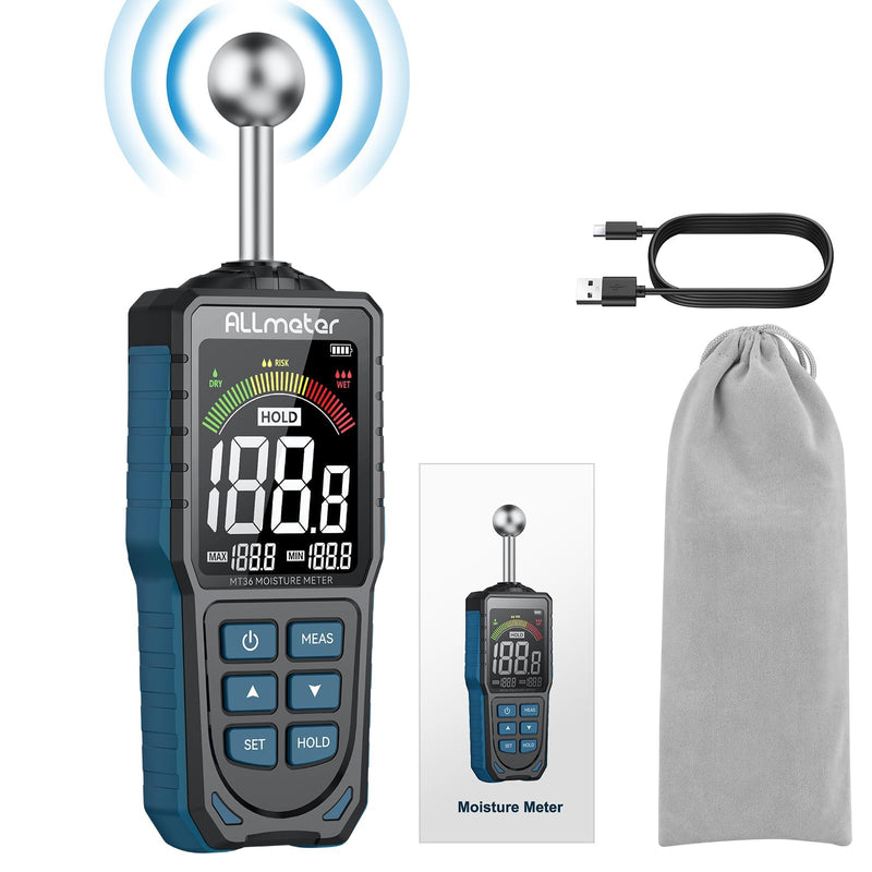 [Australia - AusPower] - Upgraded Spherical Moisture Meter,5-40mm Pinless Moisture Detector with Color LCD,Hold & Max/Min,for Wood,Concrete,Walls,Masonry,Plaster,Ideal for Homeowners and Construction Professionals 