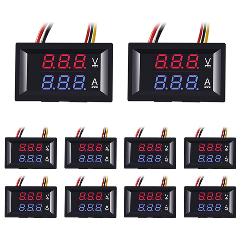 [Australia - AusPower] - 10pcs 0.28" LED Voltmeter Ammeter, Red and Blue Digital Multimeter Display Voltage Current Tester,DC 0-100V 10A Detector Voltage Current Meter Panel Amp Volt Gauge (10pcs) 10pcs 