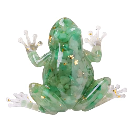 Natural Crystal Gravel Resin Frog Figurines - Healing Zen Decor for Fishbowl, Aquarium & Home, Handmade Frog Statues Collection, Spiritual Gift for Women (Meditation, Feng Shui, Positive Energy) 5.11"*3.93"*1.18" Green Aventurine