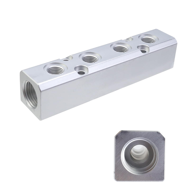 [Australia - AusPower] - Antrader 4 Way Pneumatic Manifold Air Distribution Block,4 Way 6 Port Aluminum Alloy Air Compressor Manifold Distribution Block 1/2"PT Input Port 1/4"PT Output Port,1Pcs 4 Way 6 Port Silver 
