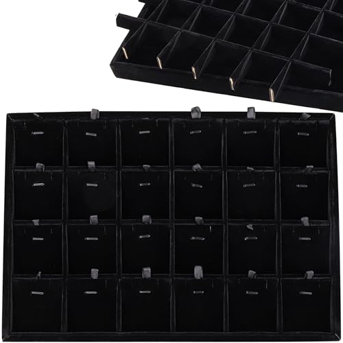 24 Grid Jewelry Tray Velvet Jewelry Display Tray with Removable Dividers Black