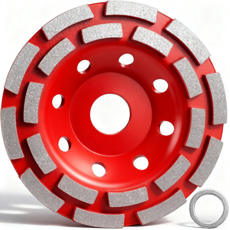 Diamond Cup Wheel 125 x 22.23 mm Double Row for Concrete Red | Diamond Grinding Pot, Cup Grinder and Grinding Wheel for Concrete, Natural Stone, Tile Adhesive, Granite, Masonry