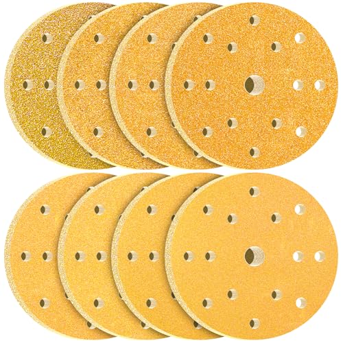 KONGMING Pack of 80 Sandpaper 150 mm Velcro Grit 40 60 80 120 180 220 320 400 15 Hole for Random Orbital Sanders 15 Hole Yellow Pack of 80 grit mix