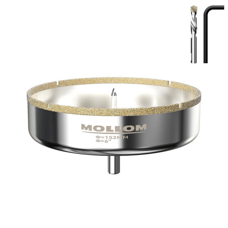 Mollom 6" (152mm) Diamond Hole Saw with 2Pcs Removable Pilot Drill Bit Smooth Cutting for Porcelain Tiles,Glass,Ceramic,Marble,Fiberglass,etc 152mm | 6" Single Pack