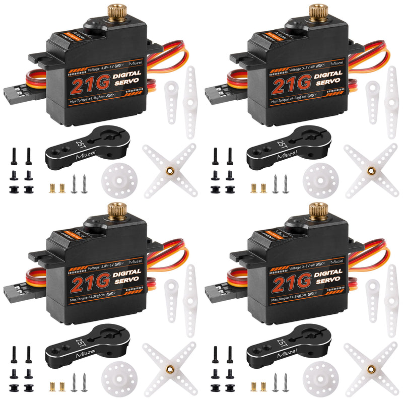[Australia - AusPower] - Miuzei 21G Micro Servo Motor Metal Geared Mini Digital Servo Kit with 25T Horn for 1/14 1/16 RC Car Robot Helicopte (4) 4 