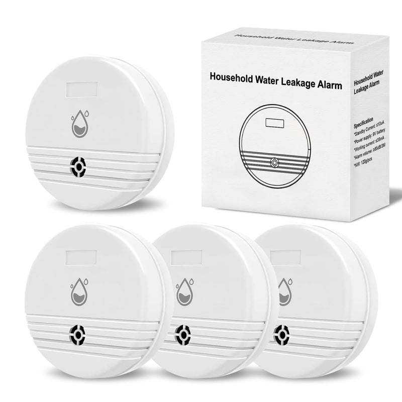 [Australia - AusPower] - Water Leak Detector 4 Packs, Lound Sound Sensor Alarm, Home Water Flooding Monitor Sink Overflow Monitoring Wet Moisture Alert Pipe Leakage Drip Detection Warning for Basement, Laundry, Bathroom 4pcs Water Leak Detector 