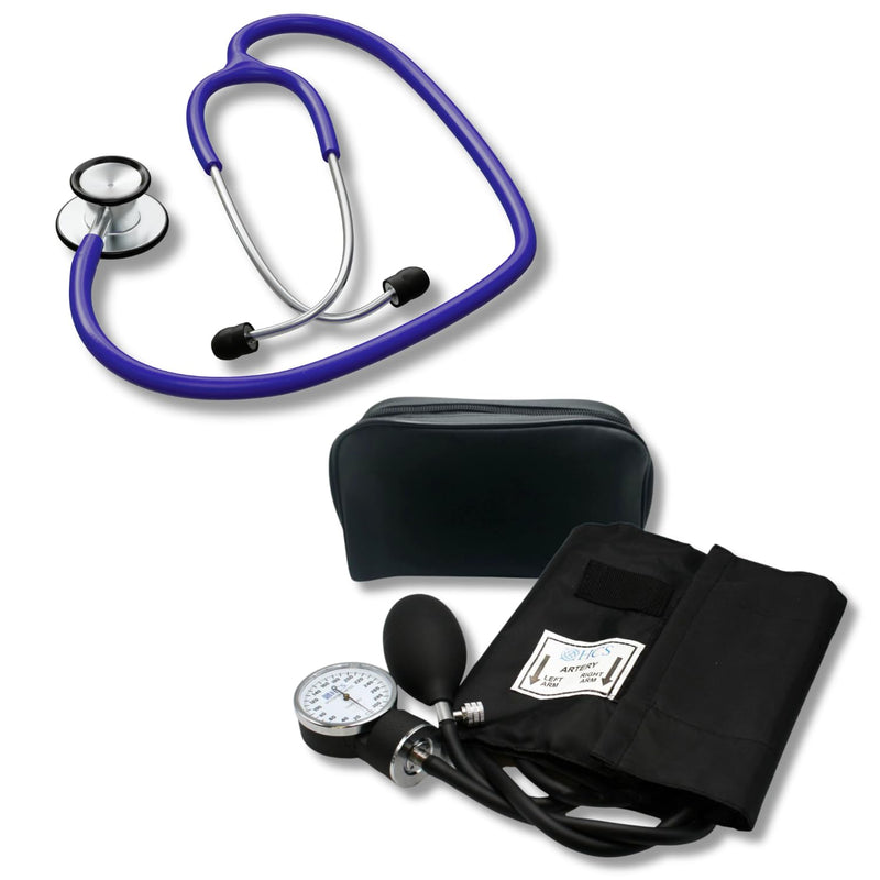 [Australia - AusPower] - Stainless Steel Stethoscope with Adult Manual Blood Pressure Cuff (Blue) 