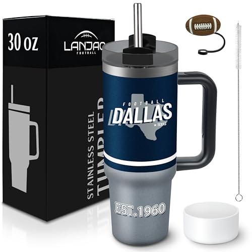 Tumbler 30oz Straight Skinny Portable Handle Car Cups With Anti slip Sleeve Straw Dust Cover, Sports Travel, Stainless Steel Insulated Gifts for Men Women Fans Dallas