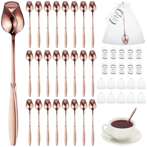 Roshtia 50 Sets Rose Flower Tea Spoons for for Women Tea Party, Rose Gold