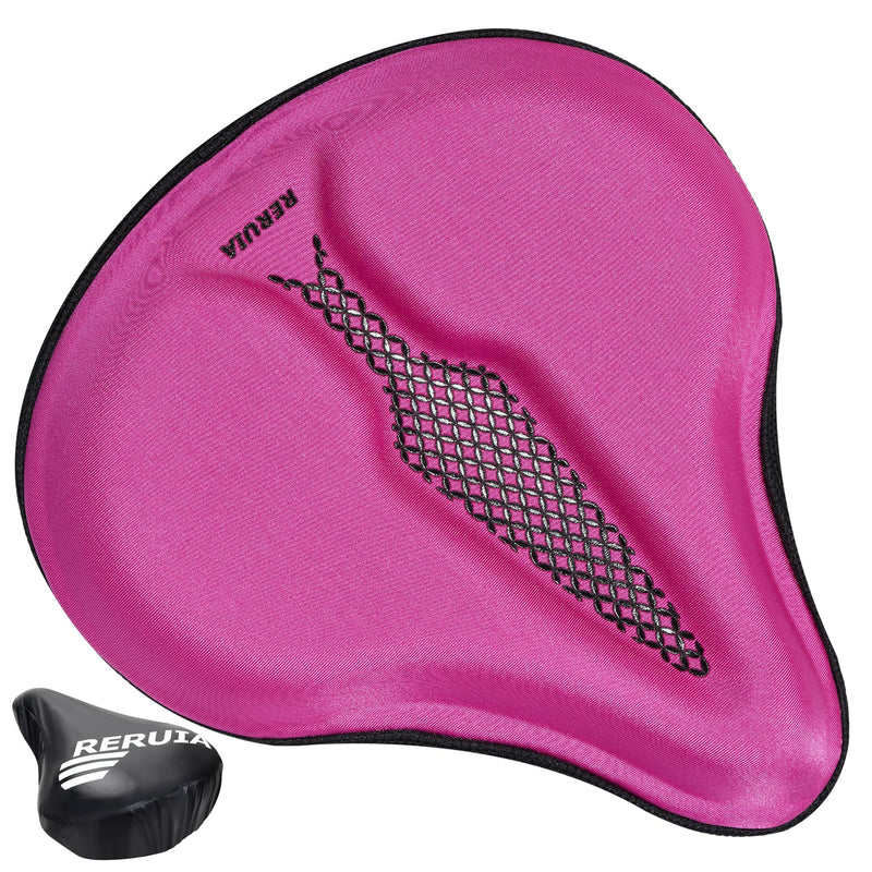 Bike Seat Cover Wide Comfortable - Bicycle Seat Cushion Soft Memory Foam Padded Large Exercise Saddle Cover Replacement for Men Women Seniors Indoor Outdoor Cycling, 11 X 10 Inches Pink