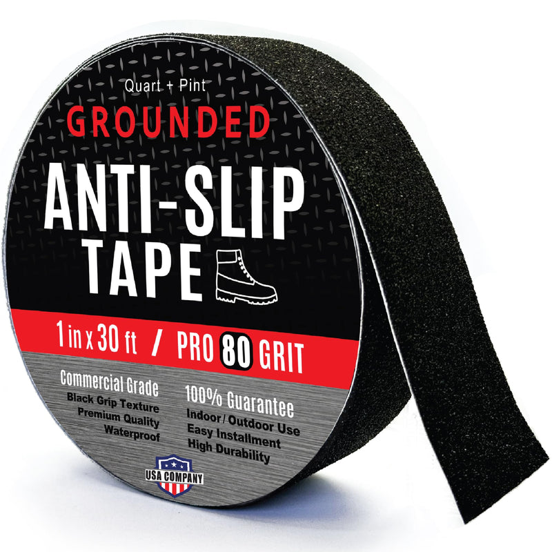 [Australia - AusPower] - Grip Tape 1IN x 30FT, Pro Grade Anti Slip Tape for Stairs & Floors, Safety Traction Tape, Indoor / Outdoor Stair Treads Non Slip Tape, Waterproof adhesive Tape, Black Grip Tape, Non Skid Friction tape 1 Inch x 30 Feet Black 80 Grit 