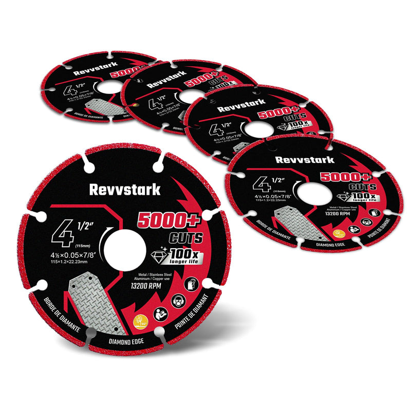 [Australia - AusPower] - 5 Pack Diamond Cutting Wheel 4 1/2 Inch for Metal with 7/8" Arbor, Carbide Cutting Wheel, Angle Grinder Cutting Disc, 4 1/2 Cut Off Wheel for Metal with 5000+ Cuts on Rebar, Steel, Iron and INOX 4.5"x7/8in. 5.0 