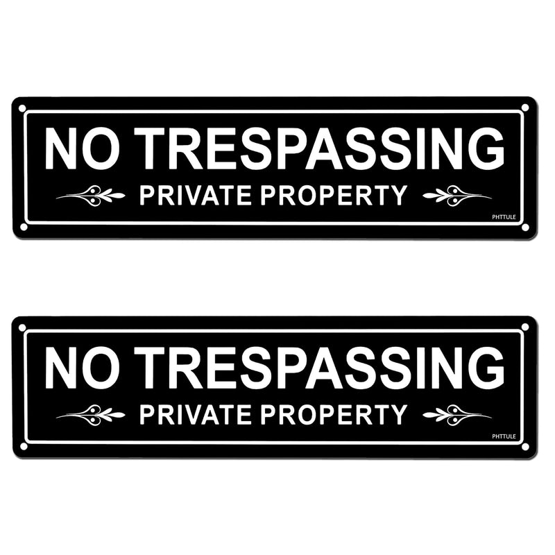 [Australia - AusPower] - No Trespassing Private Property Sign 2 Pack, 12 x 3 inches Sturdy Rust Free Aluminum Sign for Home and Business White and Black B2pc 