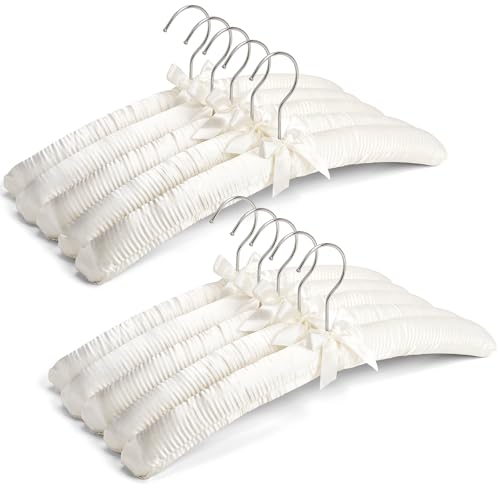 Amber Home 10 Pack Large Ivory Satin Padded Hangers for Women Clothing 17"