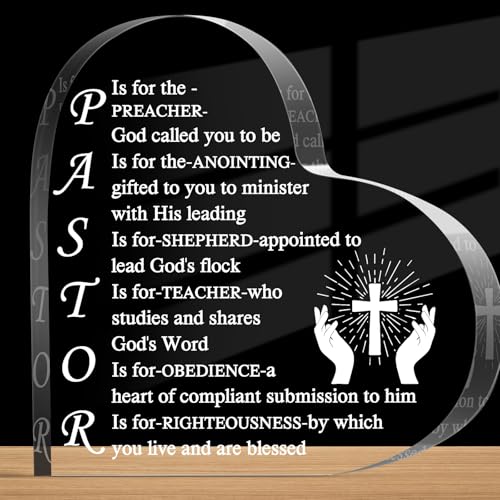 RattanView Pastor Appreciation Gift Acrylic Heart Desk Sign Religious Decor Pastor Gifts
