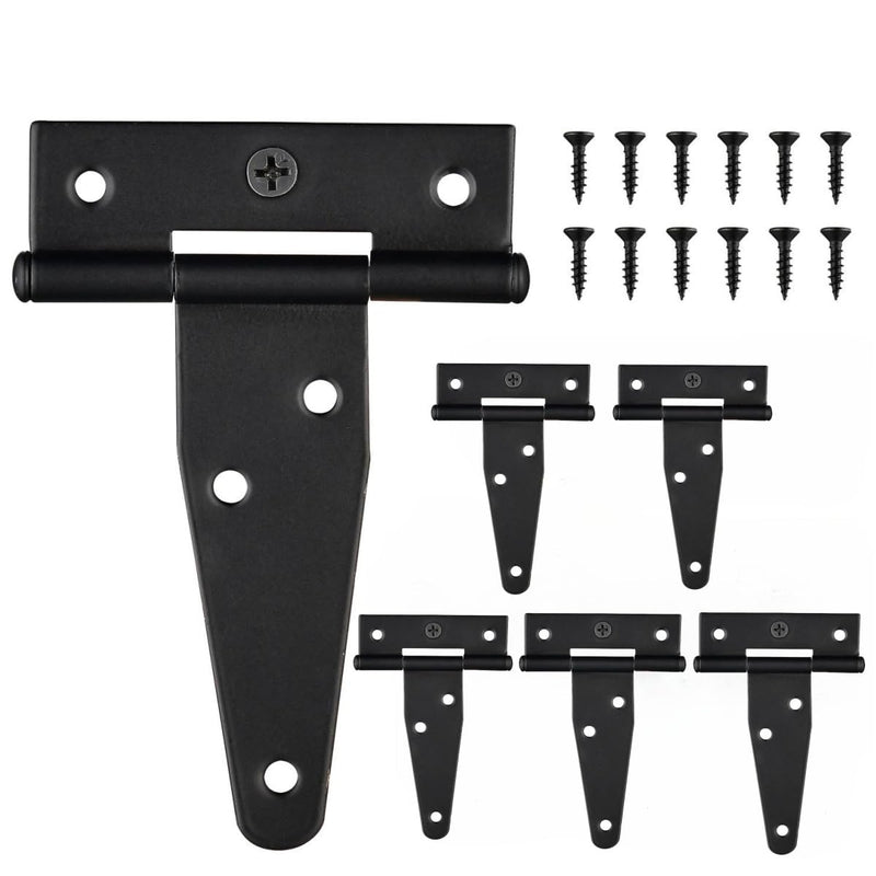 [Australia - AusPower] - 6 PCS 3 inch Black T-Strap Shed Door Hinges for Wood, Barn Door Hinges Gate Hinge for Wooden Fences, Storage Shed, Yard, Barn Door, Toolboxes, Garden Gate Door Rustproof Door Hardware 3inch-6PCS 