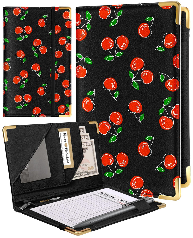 [Australia - AusPower] - Server Book for Waitress Cute Serving Books with Zipper Pocket Accessories Leather Server Check Book Restaurant Waiter Server Booklet Organizer Ticket Book Holder Cherry 