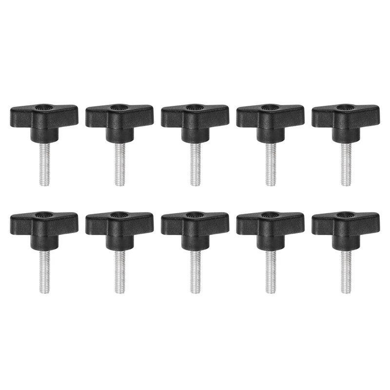[Australia - AusPower] - HARFINGTON 10pcs Wing Knobs M6 x 25mm Male Thread Plastic Tee Stud Knobs T Threaded Handles Hand Clamping Tightening Thumb Screws Thumbscrew, Black 