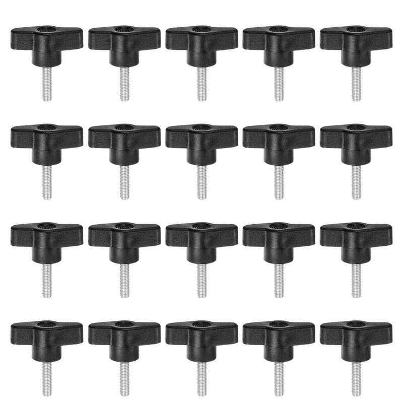 [Australia - AusPower] - HARFINGTON 20pcs Wing Knobs M5 x 20mm Male Thread Plastic Tee Stud Knobs T Threaded Handles Hand Clamping Tightening Thumb Screws Thumbscrew, Black 