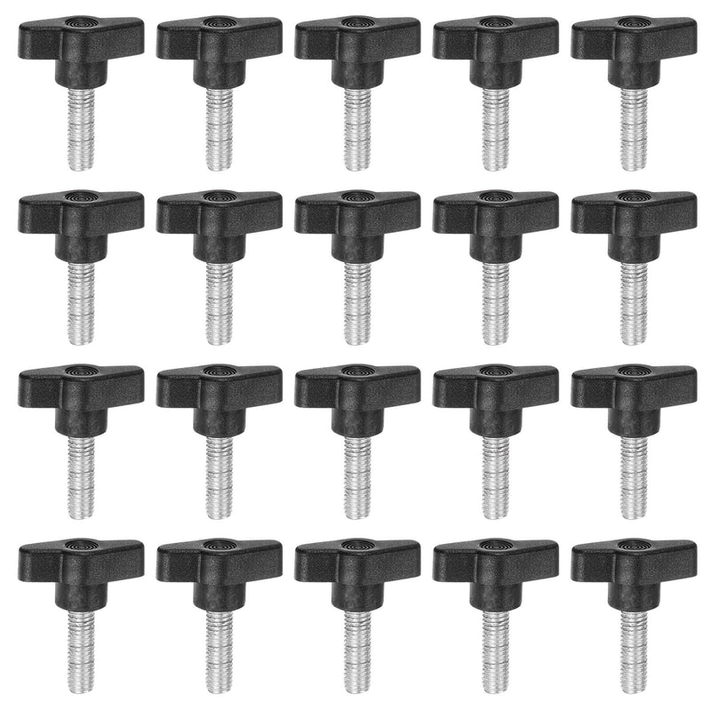 [Australia - AusPower] - 20pcs Wing Knobs M8 x 25mm Male Thread Plastic Tee Stud Knobs T Threaded Handles Hand Clamping Tightening Thumb Screws Thumbscrew, Black 