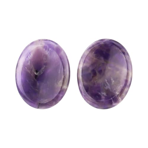 2PCS Thumb Worry Stone Natural Chakra Crystals Healing Stones Energy Stone for Anxiety, Stress, Calm Stripe Meditation (Amethyst) Amethyst