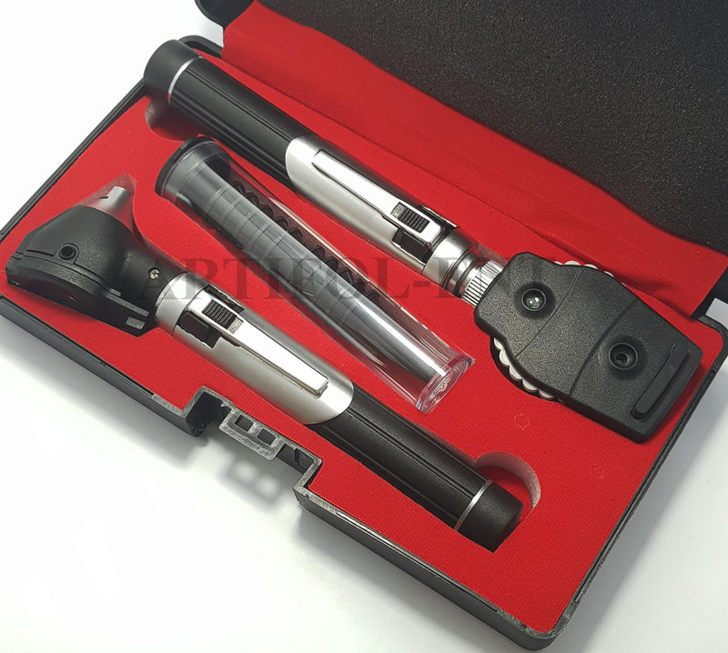[Australia - AusPower] - Generic Student Home Use New Ent Otoscope Examination Kit Fiber Optic Diagnostic Set Black Color OS1015 