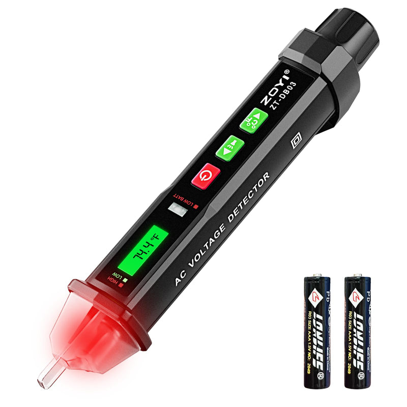 [Australia - AusPower] - Voltage Tester - 2024 Professional Electrical Tester with LED Light, Non Contact Voltage Tester with Temperature Display, Battery-Operated Electric Tester Pen, AC 12V/70V-1000V 