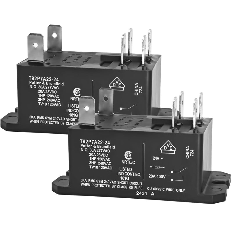 [Australia - AusPower] - T92P7A22-24 Power Relay (Pack of 2), DPST-NO (2 Form A) - 24VAC, 30A General Purpose Relay 