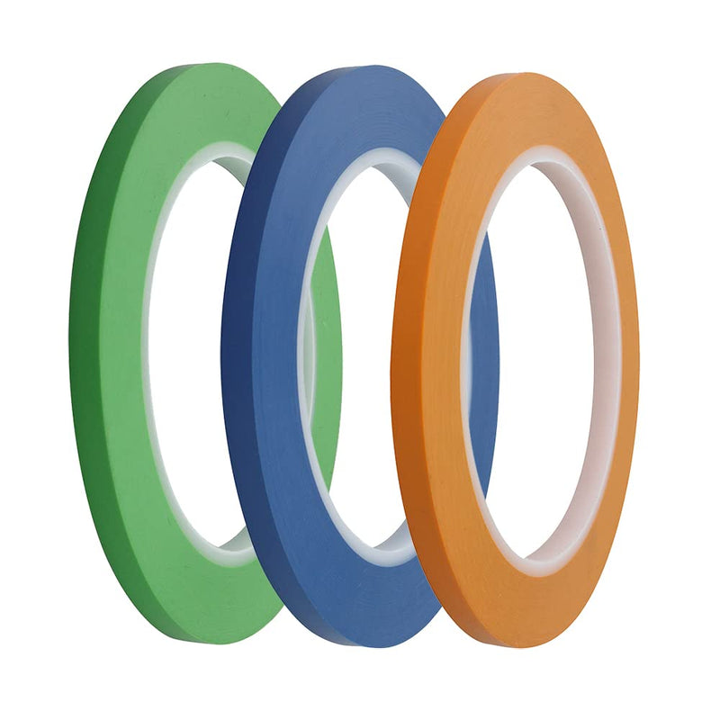JINBING 3 Rolls Fine Line Tape High-Temp Vinyl Fineline Masking Tape Painters Tape 3-Colors (1/4 inch) 1/4 inch x 36yard 3pcs