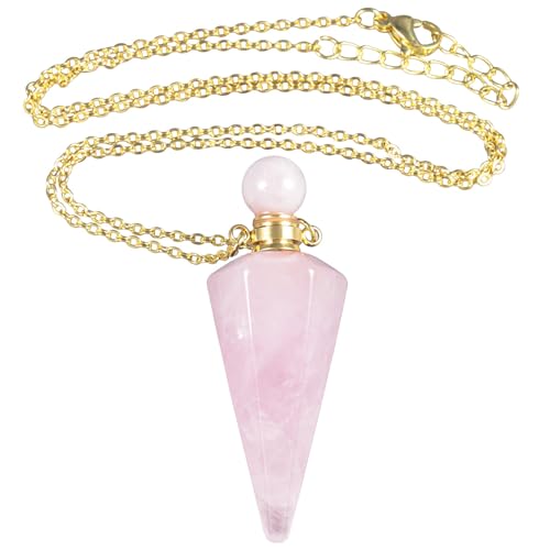 TUMBEELLUWA Crystal Perfume Bottle Necklace for Women Men Pink Width 0.71-0.79 inch