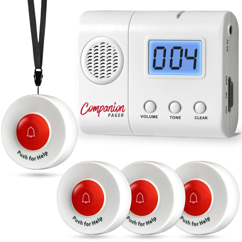 Caregiver Pager Wireless Call Buttons for Elderly at Home for Seniors Adults Patients Nurse Call Light System Alert Button Alarm Emergency with Review Feature 4 Call Buttons + 1 Receiver