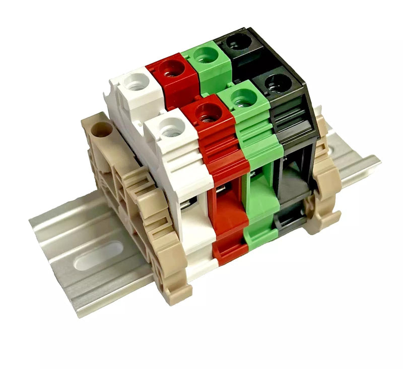 [Australia - AusPower] - Splice 50 Amp 6/4 Wire UL International Connector Dinkle Shore Power Inverter DK10N White Red Green Black DIN Rail Terminal Blocks, 6-20 AWG, 60 Amp, 600 Volt L1 L2 N GND 