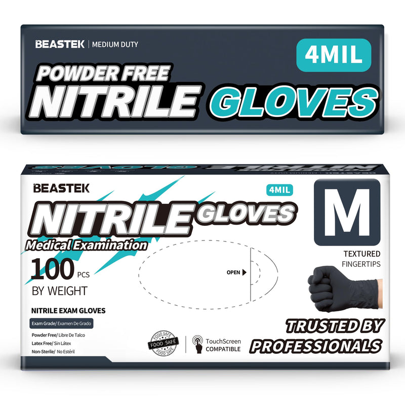 [Australia - AusPower] - Nitrile Exam Gloves, 4.0 Mil, 100 Pcs Black Disposable Gloves Powder-Free Latex-Free for Medical, Cooking, Food-Safe Black Medium (100) 