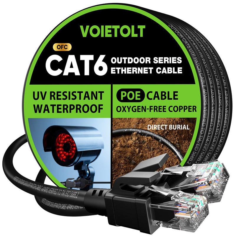 Cat 6 Outdoor Ethernet Cable 125 ft, 10Gbps 550MHz Pure Copper Network Internet Cable Direct Burial Waterproof UV LLDPE Jacket, LAN Cable Patch Cord with 40 Ties, UTP Support POE for PC 125ft