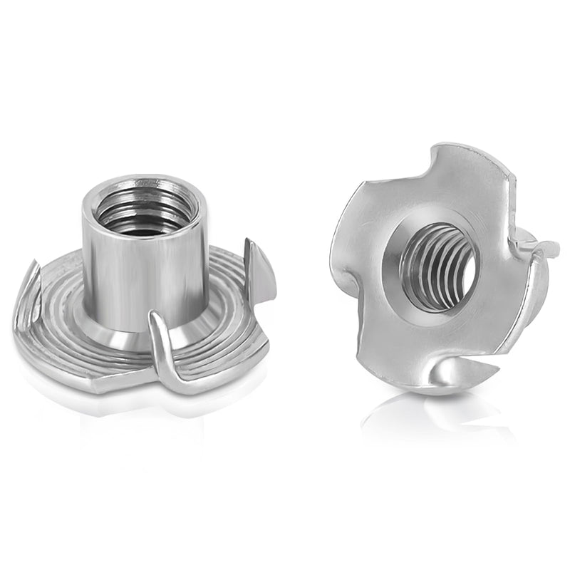 [Australia - AusPower] - 1/4"-20 T-Nuts, 304 Stainless Steel 4 Pronged Tee Nuts, Four-jaw Threaded Inserts for Rock Climbing Holds, Furniture, Cabinetry, Woodworking, Silver, 25 PCS 1/4"-20 