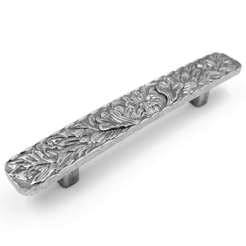 JETLAND Bridged Drawer Cabinet Pulls, 6-Pack Aged Silver 3" Hole Centers, Antique Peony Solid Cast, TG0115OS076 3 Inch Hole Centers