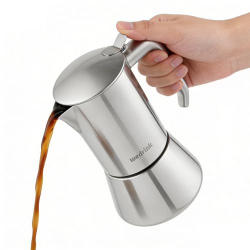 wedrink Stovetop Espresso Maker 4 Espresso Cups Stainless Steel Moka Pot for Greca, Induction, Electric & Gas Stoves(6.5 OZ/200ml) Silver